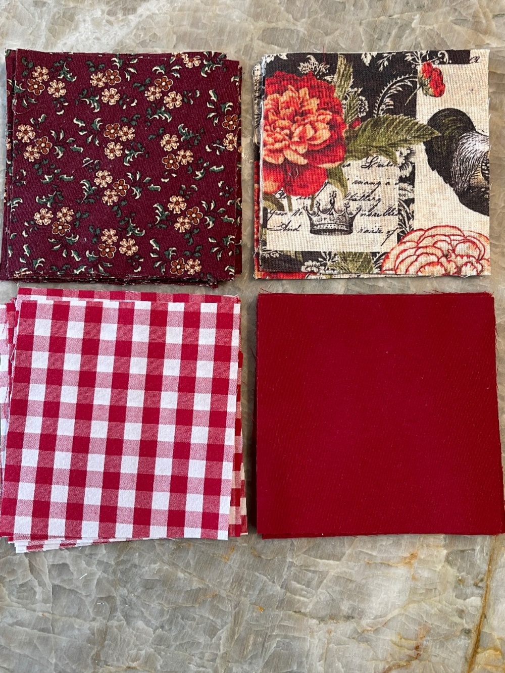 62 Precut 4" Quilt Squares Assorted Fabric Patchwork Craft Lot